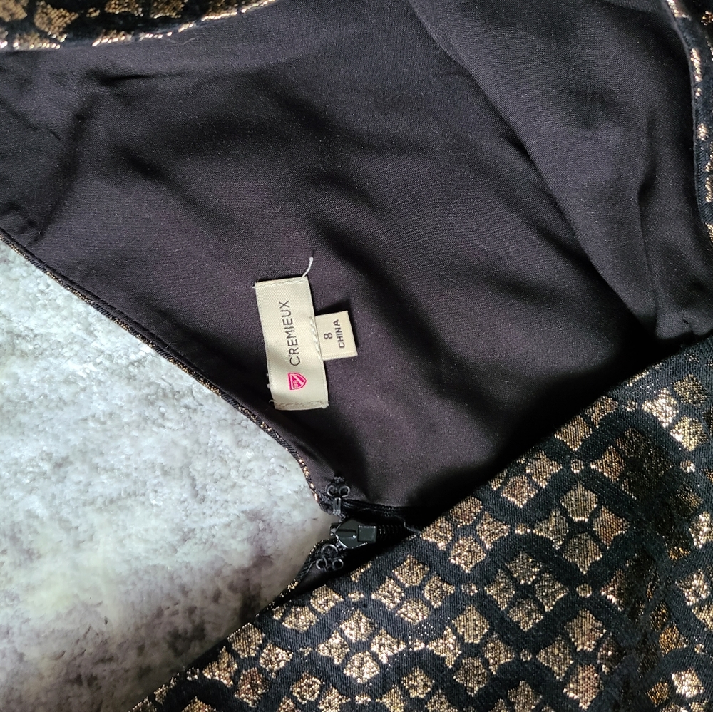 🔷️ 5/$25 Cremieux Gold Black Cap Sleeve Dress Size 8 - Picture 4 of 5